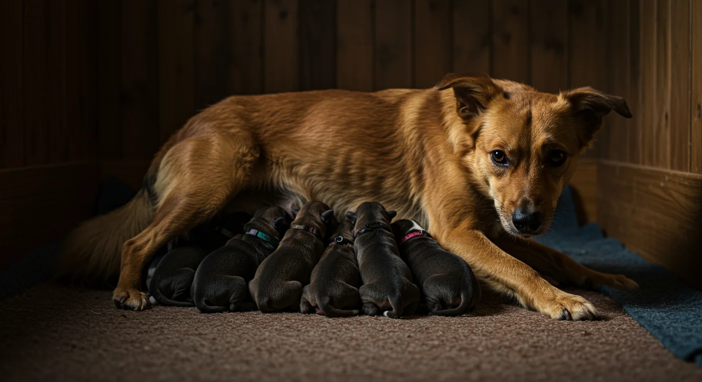 Chienne allaitant sa portée de chiots nouveau-nés