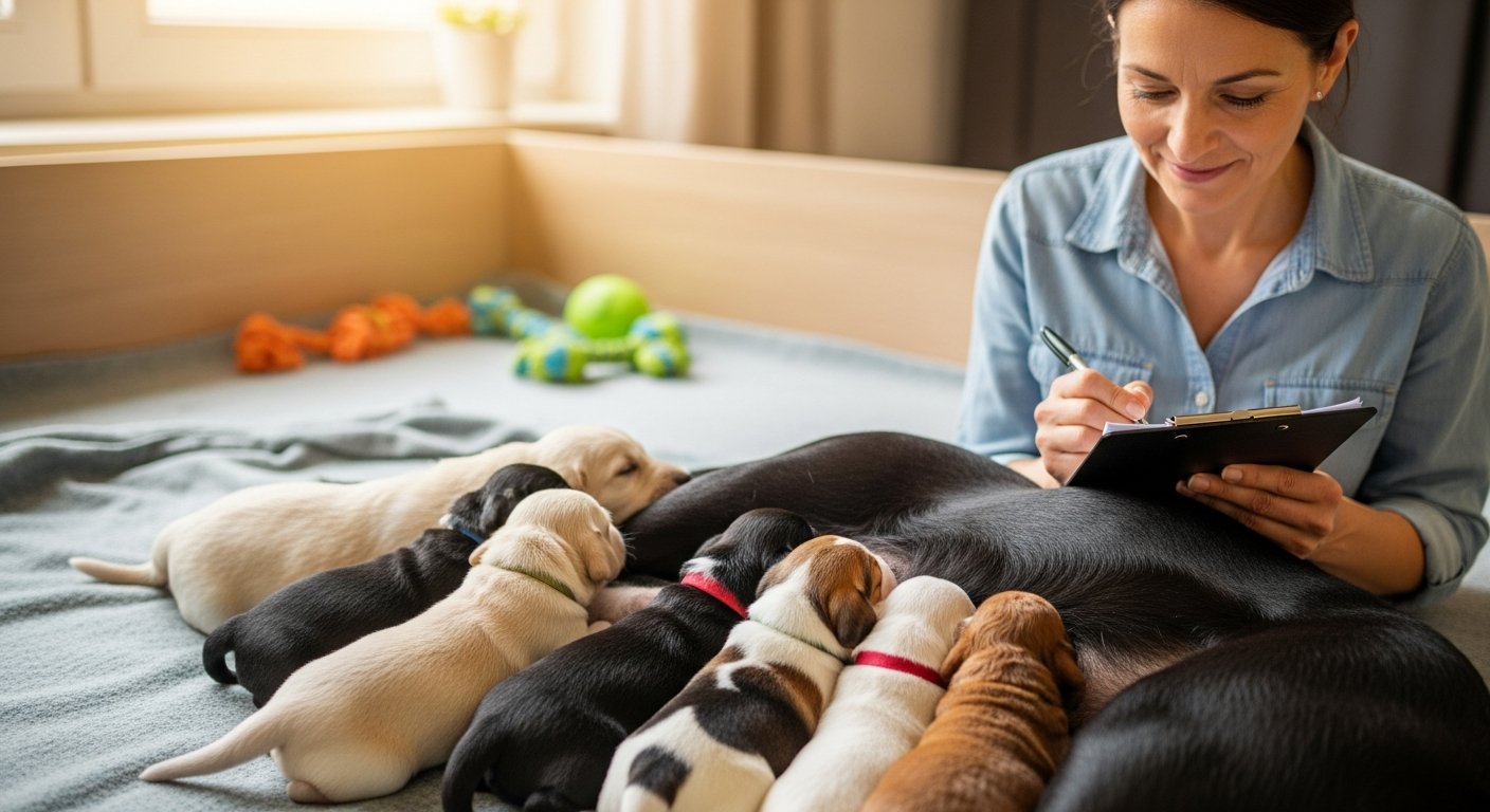 Groupe de chiots lors d&rsquo;une évaluation de portée